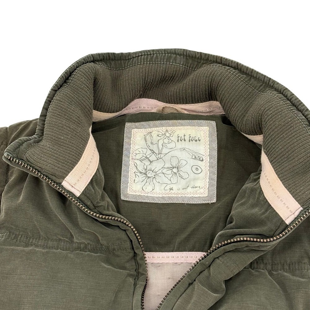 Fat Face Olive Green Quilted Puffer Vest Women Size 8 Full Zip Pockets - Picture 3 of 7
